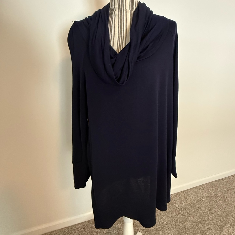 Agnes & Dora Convertible Tunic Top Navy Small Cowl Neck